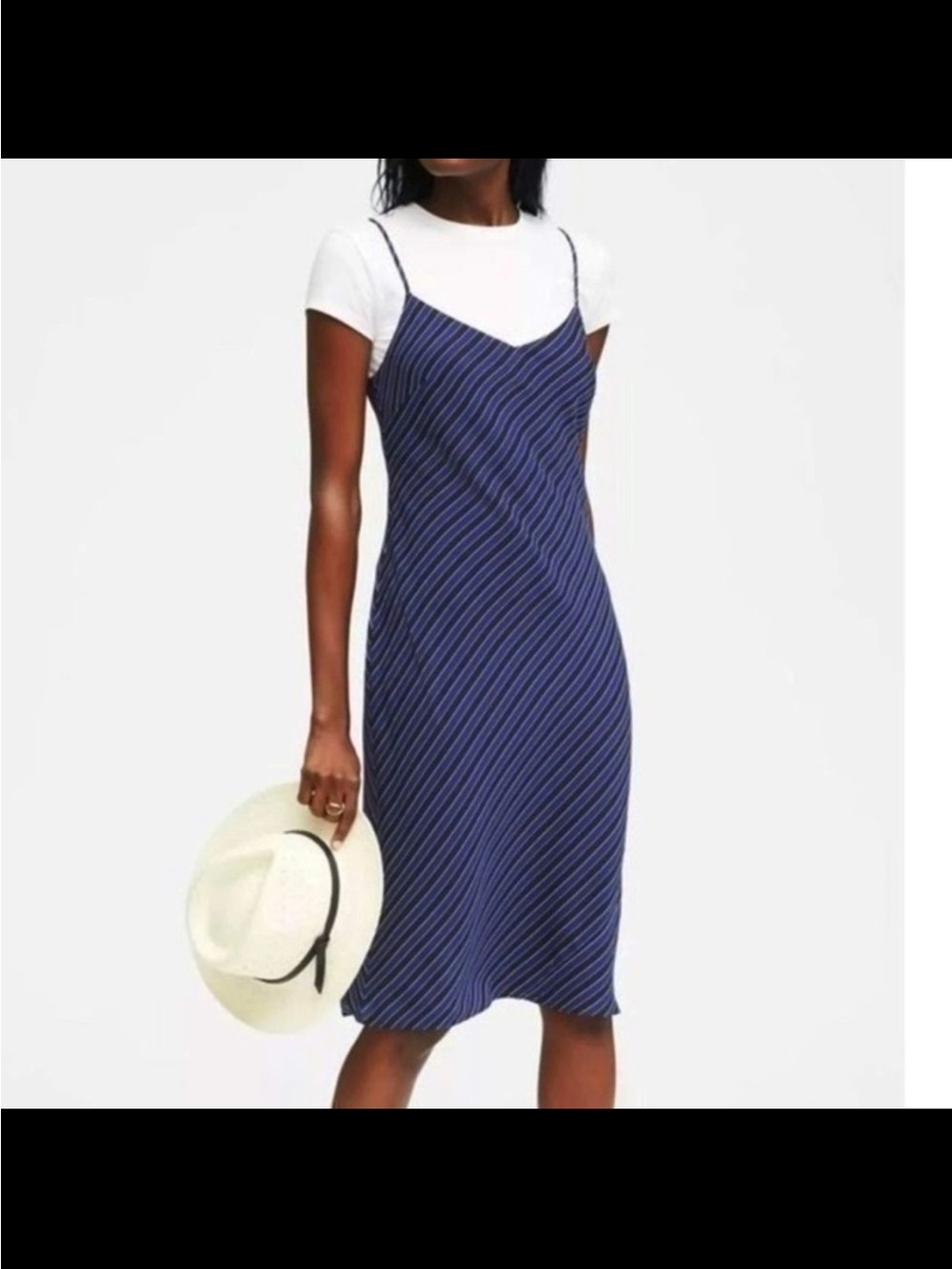 Banana Republic Blue Pinstripe Silk Slip  Dress